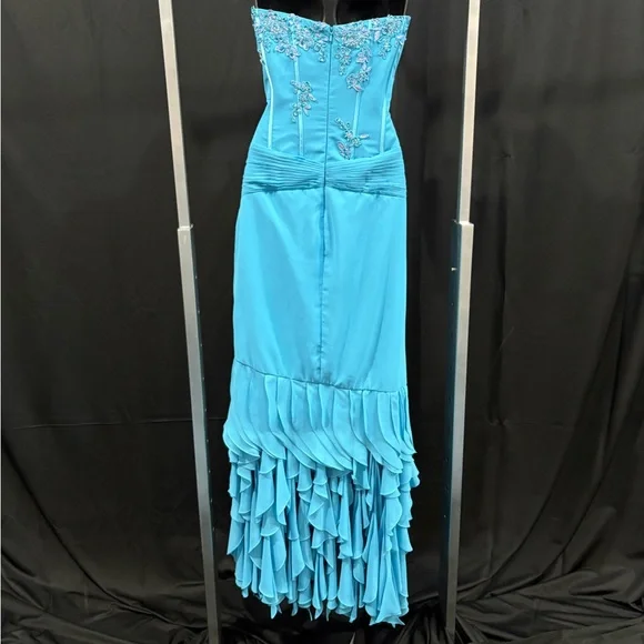Chic Turquoise Strapless Ruffle Prom Dress - Picture 6 of 8